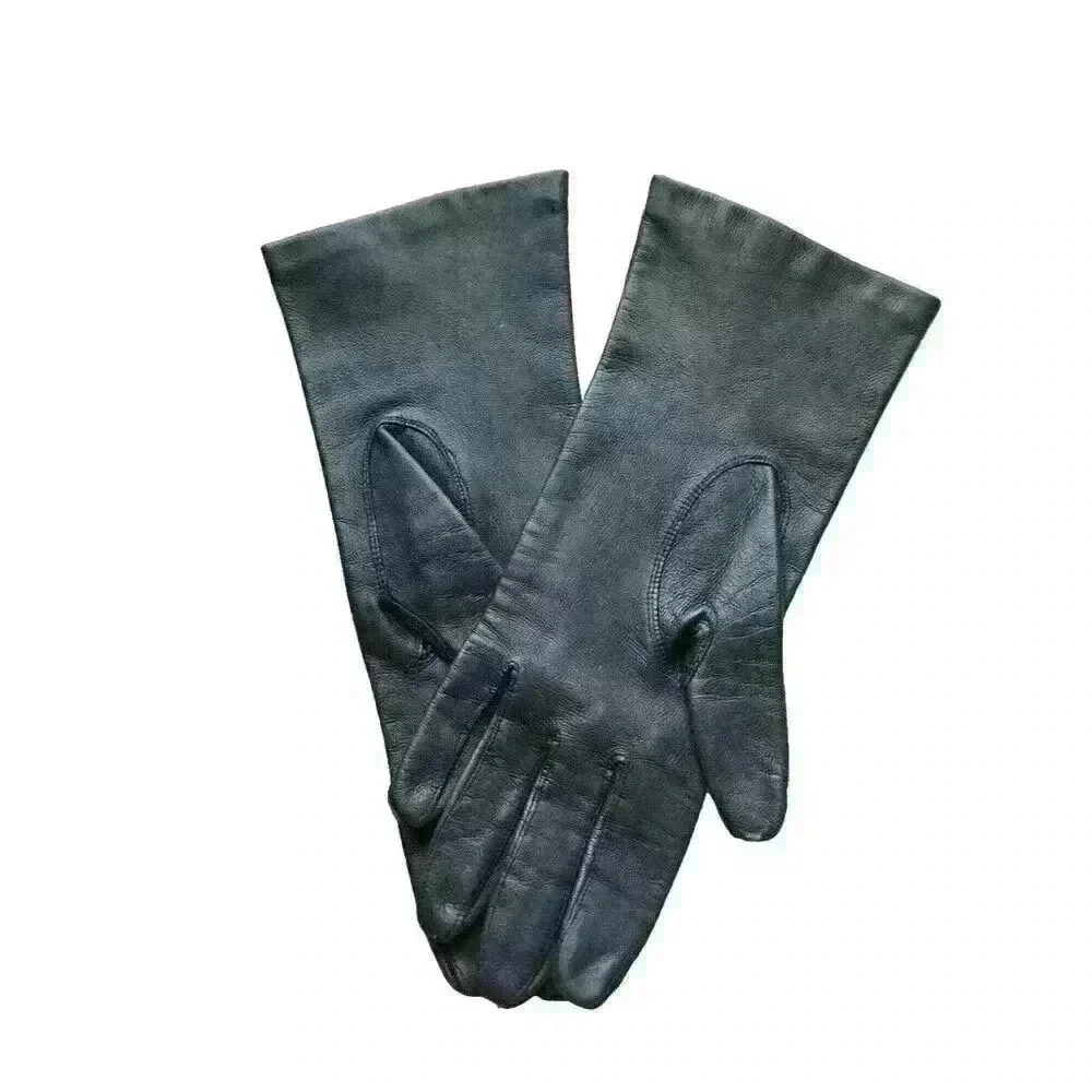 Vintage Shalimar Black Genuine Leather Lined Women's Gloves Sz 7‎ Made In Italy